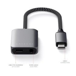 Аудио адаптер Satechi USB-C to 3.5mm Audio & PD Adapter - Space