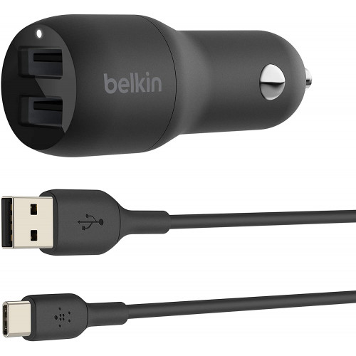 Зарядно за кола Belkin Car Charger BOOST CHARGE Dual USB-A 24W + USB-A to USB-C Cable - Black
