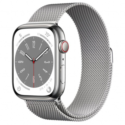 Часовник Apple Watch Series 8 Cellular 45 mm Stainless Steel Case Milanese Loop, Silver/Silver