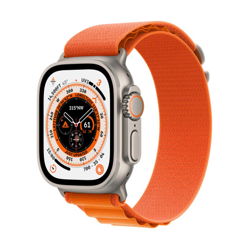 Часовник Apple Watch Ultra Cellular, 49mm Titanium Case with Orange Alpine Loop, Medium