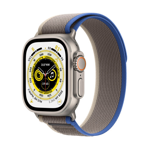Часовник Apple Watch Ultra Cellular, 49mm Titanium Case with Blue/Gray Trail Loop - M/L