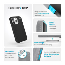 Калъф Speck iPhone 15 Pro Presidio2 Grip, Black/Slate Grey