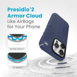 Калъф Speck iPhone 15 Pro Presidio2 Grip, Coastal Blue/Dust Grey
