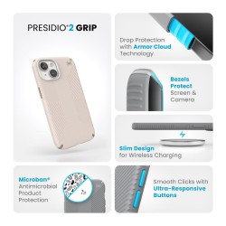 Калъф Speck iPhone 15 Presidio2 Grip, Bleached Bone/Heirloom