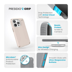 Калъф Speck iPhone 15 Pro Presidio2 Grip, Bleached