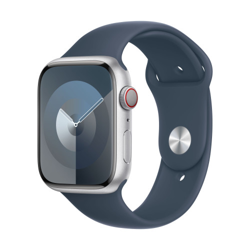 Часовник Apple Watch S9 Cellular 45mm Silver Alu Case w Storm Blue Sport Band - S/M