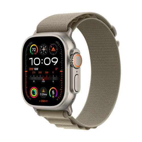 Часовник Apple Watch Ultra2 Cellular, 49mm Titanium Case w Olive Alpine Loop - Medium