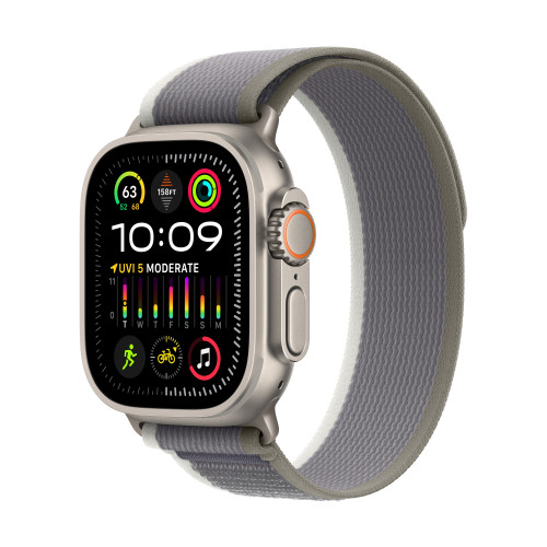 Часовник Apple Watch Ultra2 Cellular, 49mm Titanium Case w Green/Grey Trail Loop - S/M