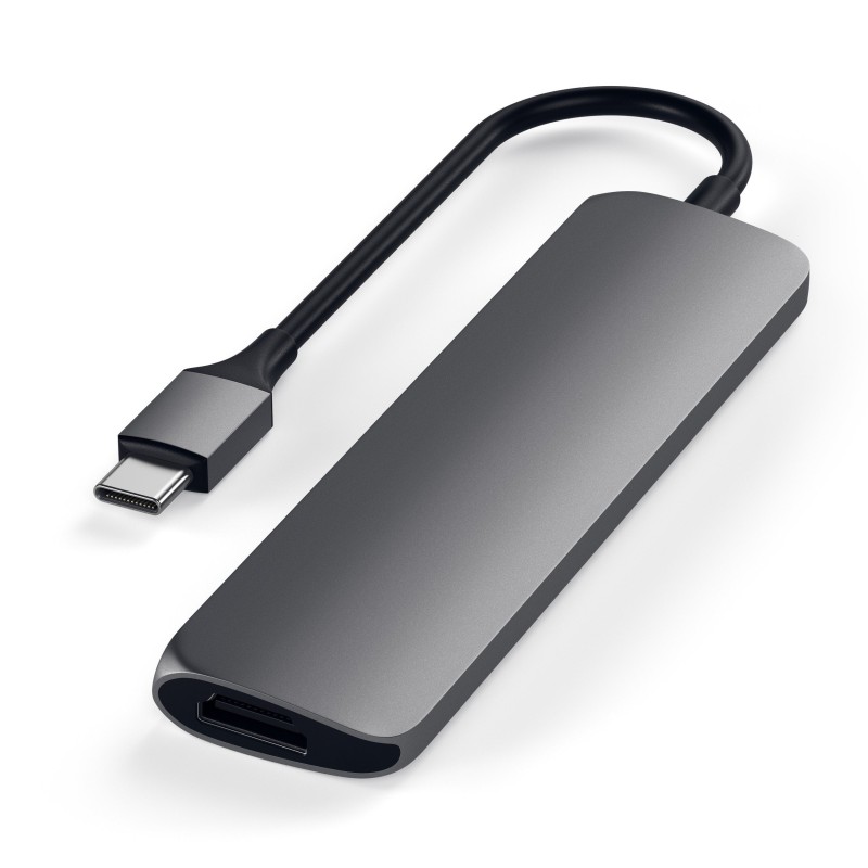 Хъб Satechi Type-C Slim Multimedia Adapter V2 - Space Grey Хъб Satechi Type-C Slim Multimedia Adapter V2 - Space Grey