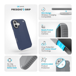 Калъф Speck iPhone 16 Presidio2 Grip, Coastal Blue