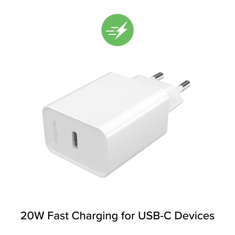 Зарядно Mophie Essentials ACC PWR Adapter USB-C 20W PD White-EU Зарядно Mophie Essentials ACC PWR Adapter USB-C 20W PD White-EU