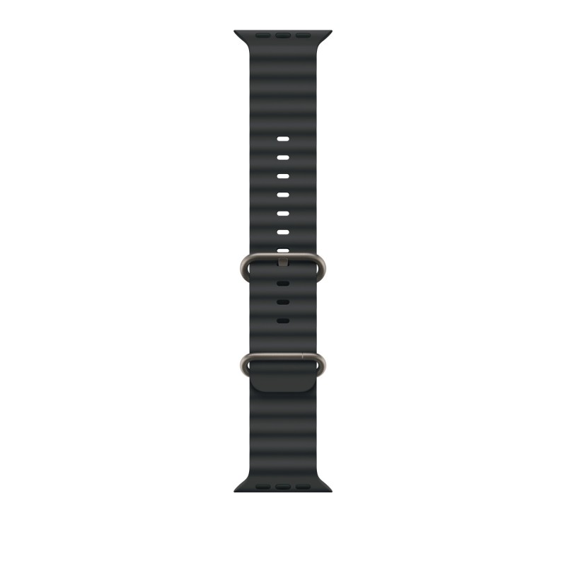 Каишка Apple Watch 49mm Band: Black Ocean Band - Natural Titanium Finish Каишка Apple Watch 49mm Band: Black Ocean Band - Natural Titanium Finish