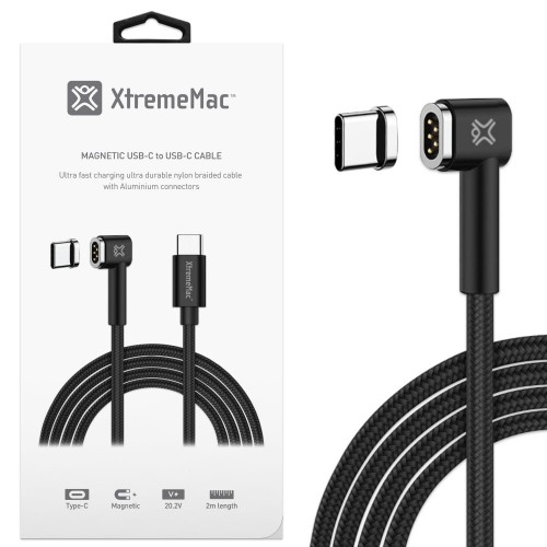Кабел XtremeMac Magnetic USB-C to USB-C Cable - 2m - Black